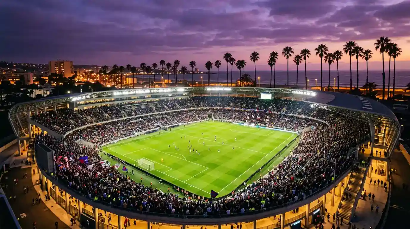 Stadion piłkarski w Miami nocą przed meczem Mundial 2026
