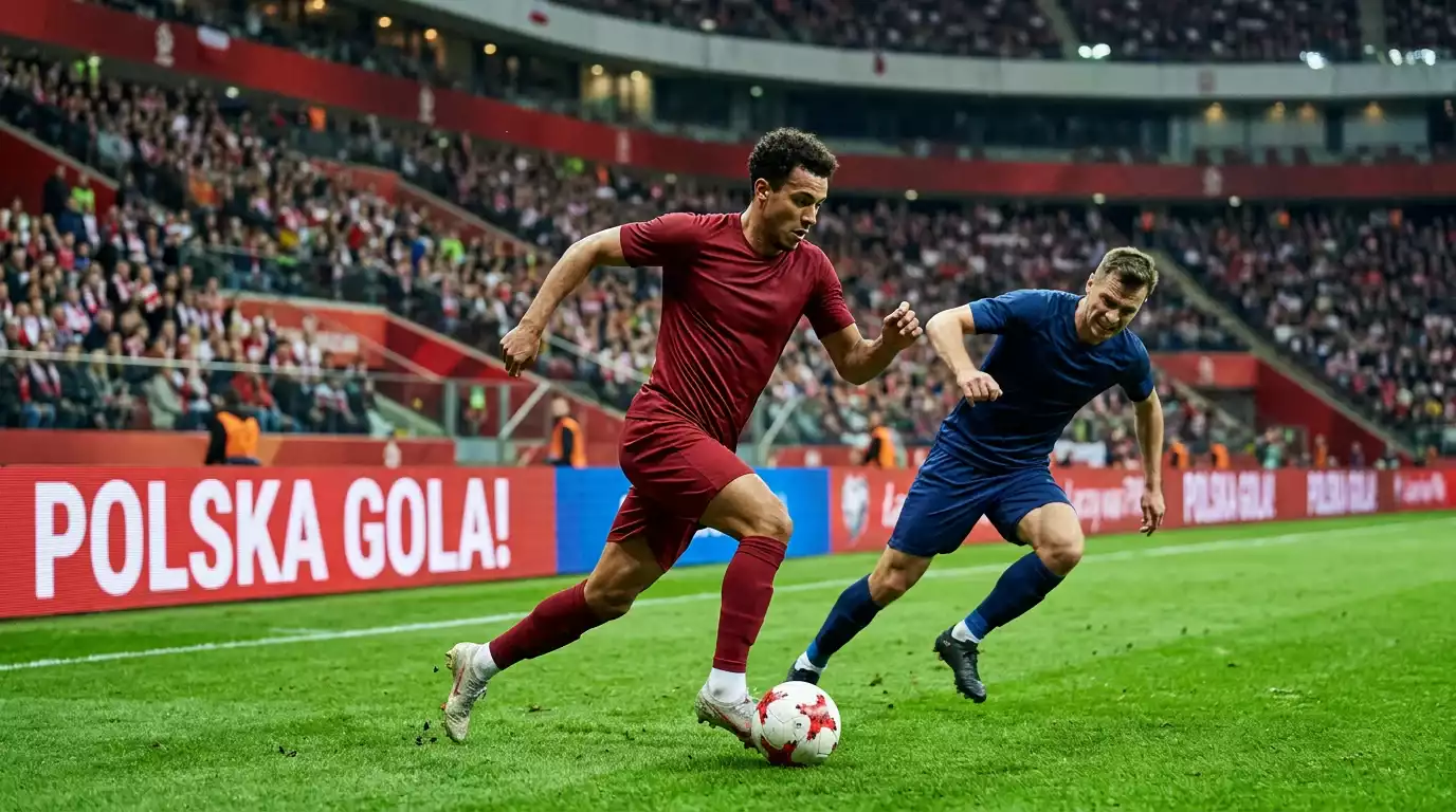 Piłkarz prowadzący piłkę podczas meczu reprezentacji na Mundialu 2026