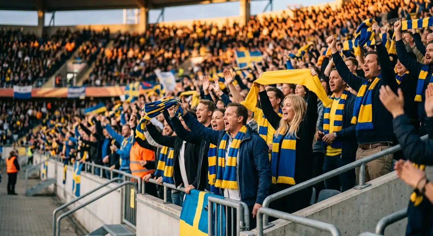 Skandynawska atmosfera kibicowska na trybunach stadionu